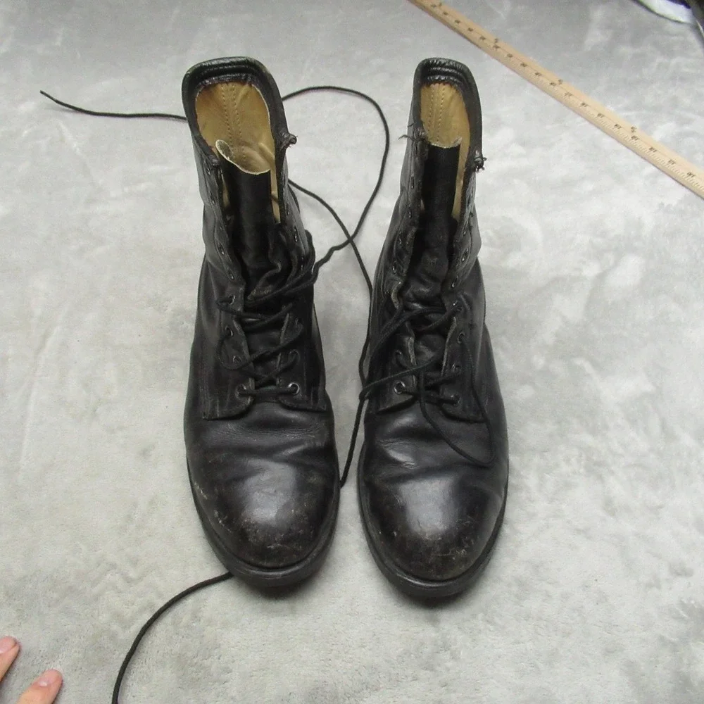 Addison Shoe Company Men 8.5W Combat Boots‎ Blk Leather Lace Up Rugged VTG 1980